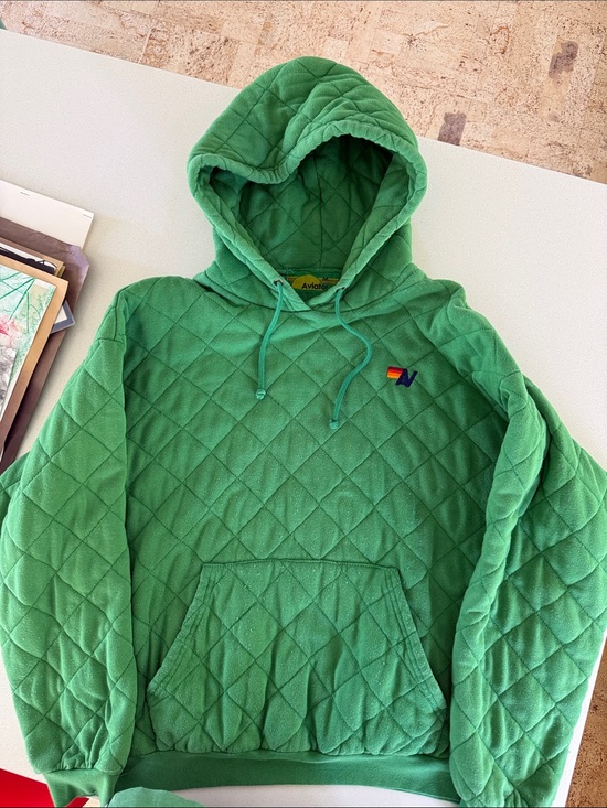 Aviator Nation Jackets & Blazers - Aviator Nation Bright Green Quilted Hoodie with Multicolor N Logo